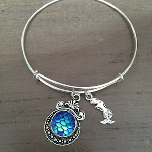Mermaid Bangle Bracelet, Charm Bracelet, Silver Bangle, Mermaid Jewelry