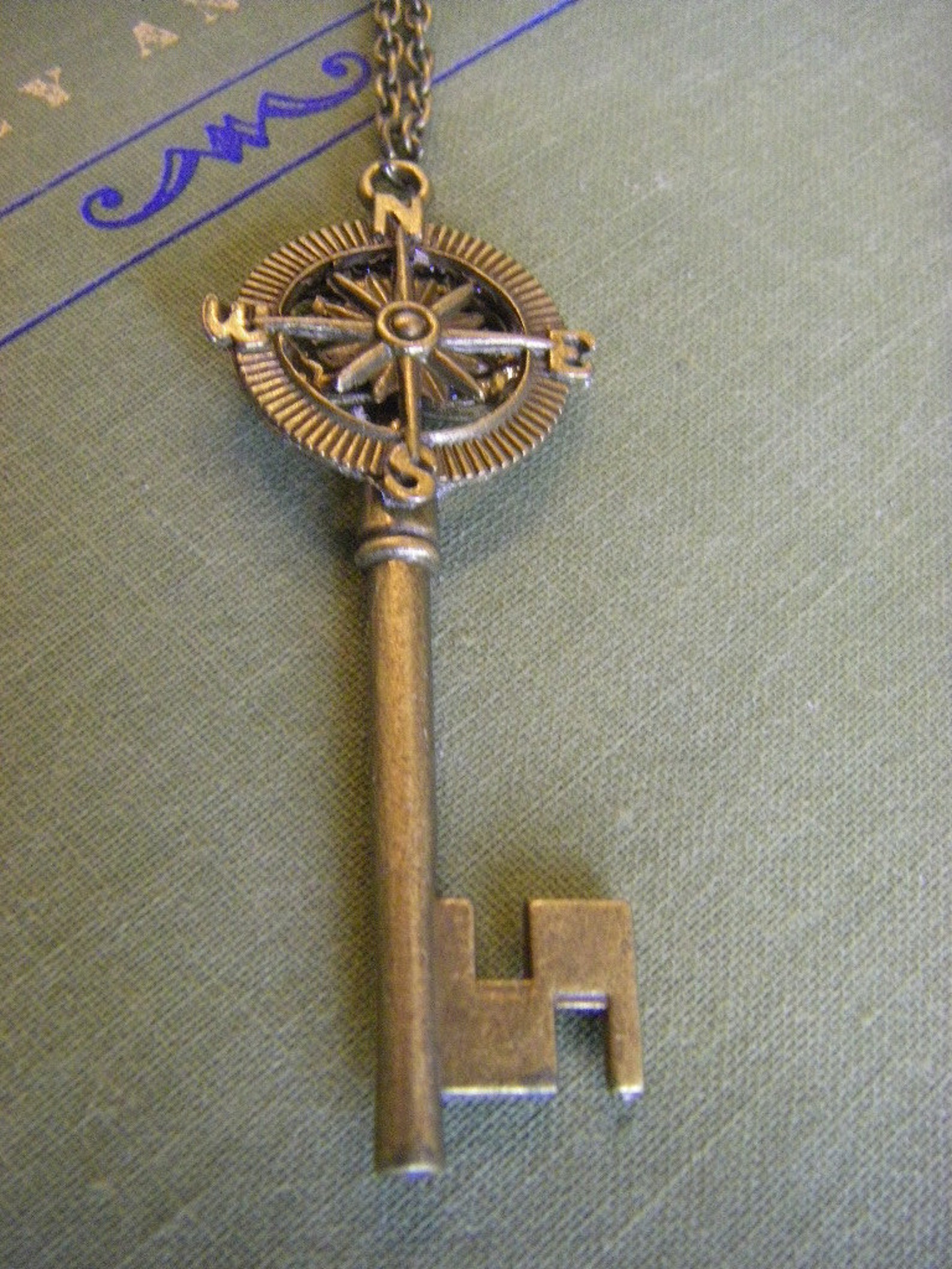Brass Compass Key Necklace Brass Compass Charm Etsy