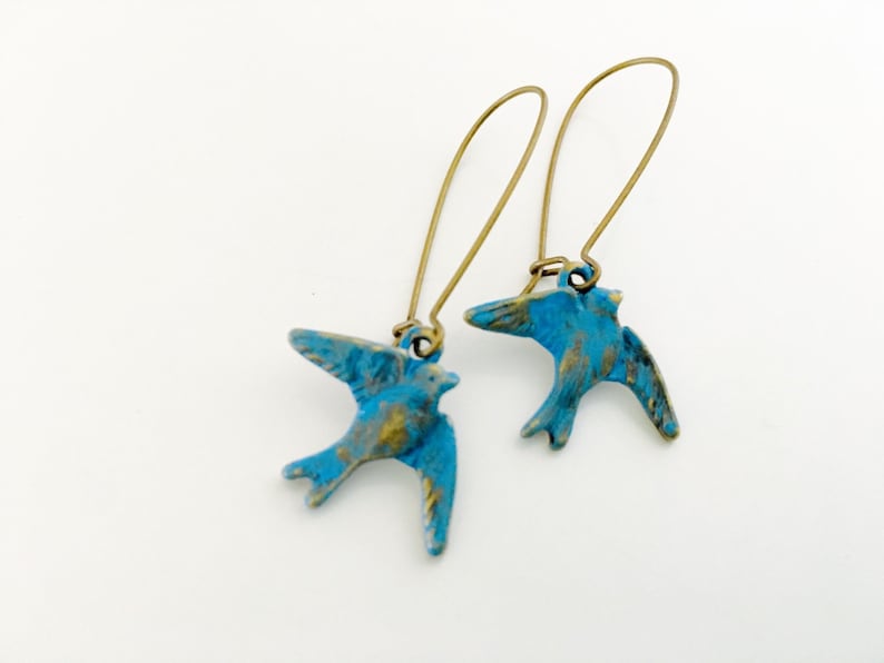 Little Bluebird earrings, blue bird, blue jay earrings, dangles image 1