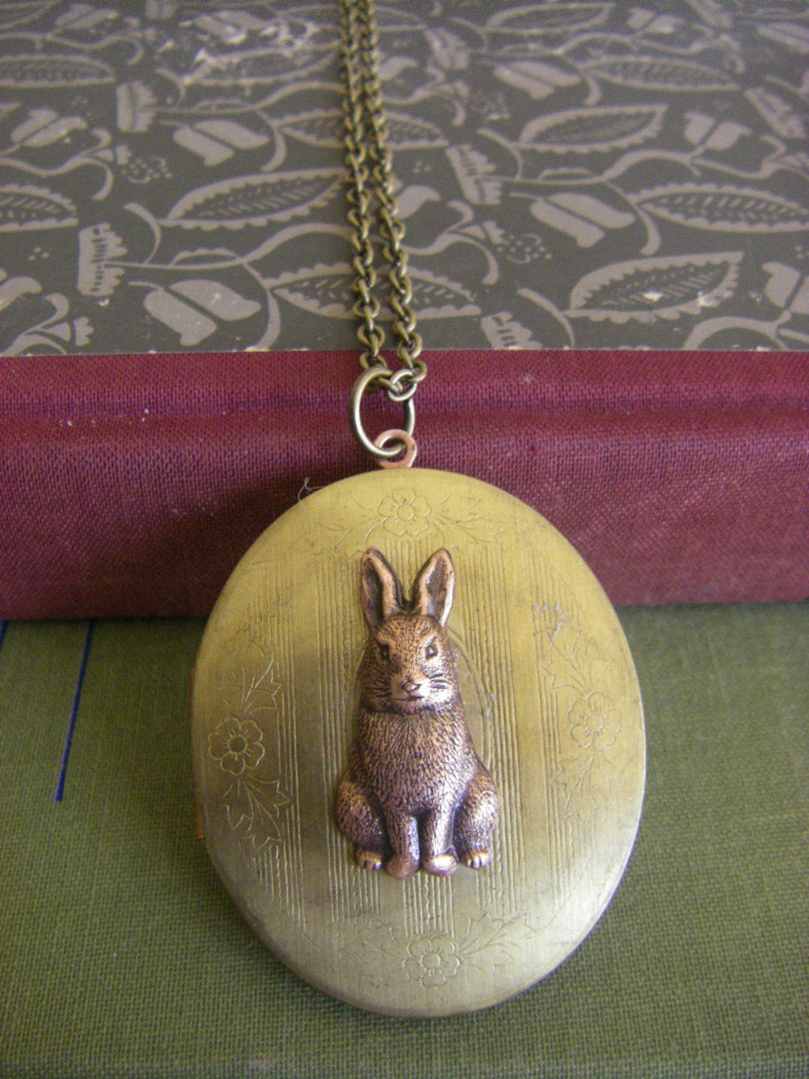 Vintage Rabbit Locket Bunny Locket Rabbit Necklace Brass Etsy