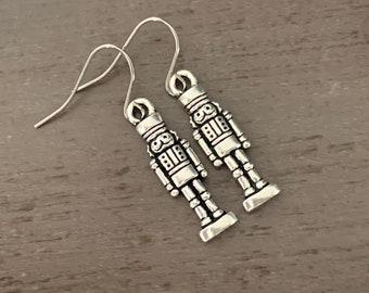 Nutcracker Earrings, Silver Toy Soldier dangles, stainless steel