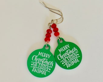 Merry Christmas ya filthy animal earrings, tacky Christmas jewelry, Home alone, Ornament earrings