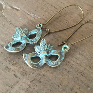 Mask Earrings Mardi Gras Theater Patina