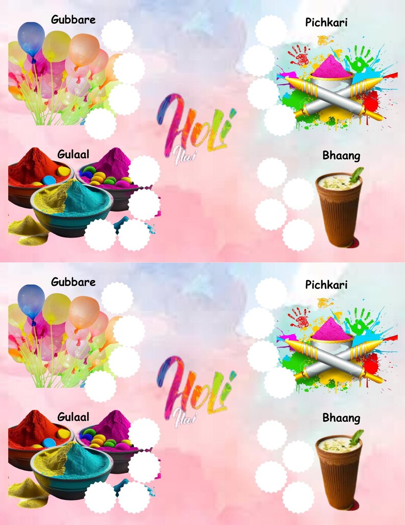 Holi Tambola / Housie Blank Tickets – Printable Party Game (2 Tickets ...