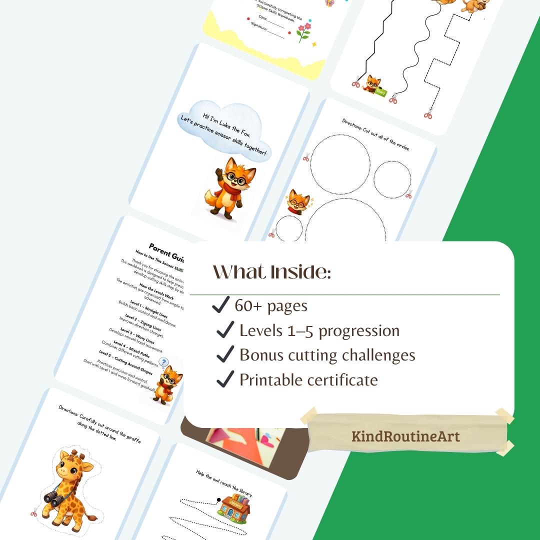 Preschool Scissor Skills Workbook – Fine Motor Cutting Practice (ages 3 ...