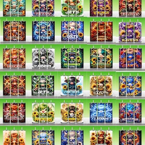 Highland Cow Football Tumbler Wrap Bundle, 32 PNG Designs (Digital Download)