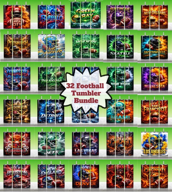 32 Football Tumbler Wrap Bundle | Team Mascot PNG Designs | Sports Sublimation Digital Download