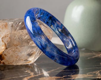Blue Phantom Crystal Bangle, Natural Ghost Crystal Bracelet, Gemstone Jewelry