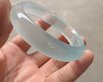 Translucent Blue Jadeite Bangle Bracelet, Ice Gemstone Jewelry for Women