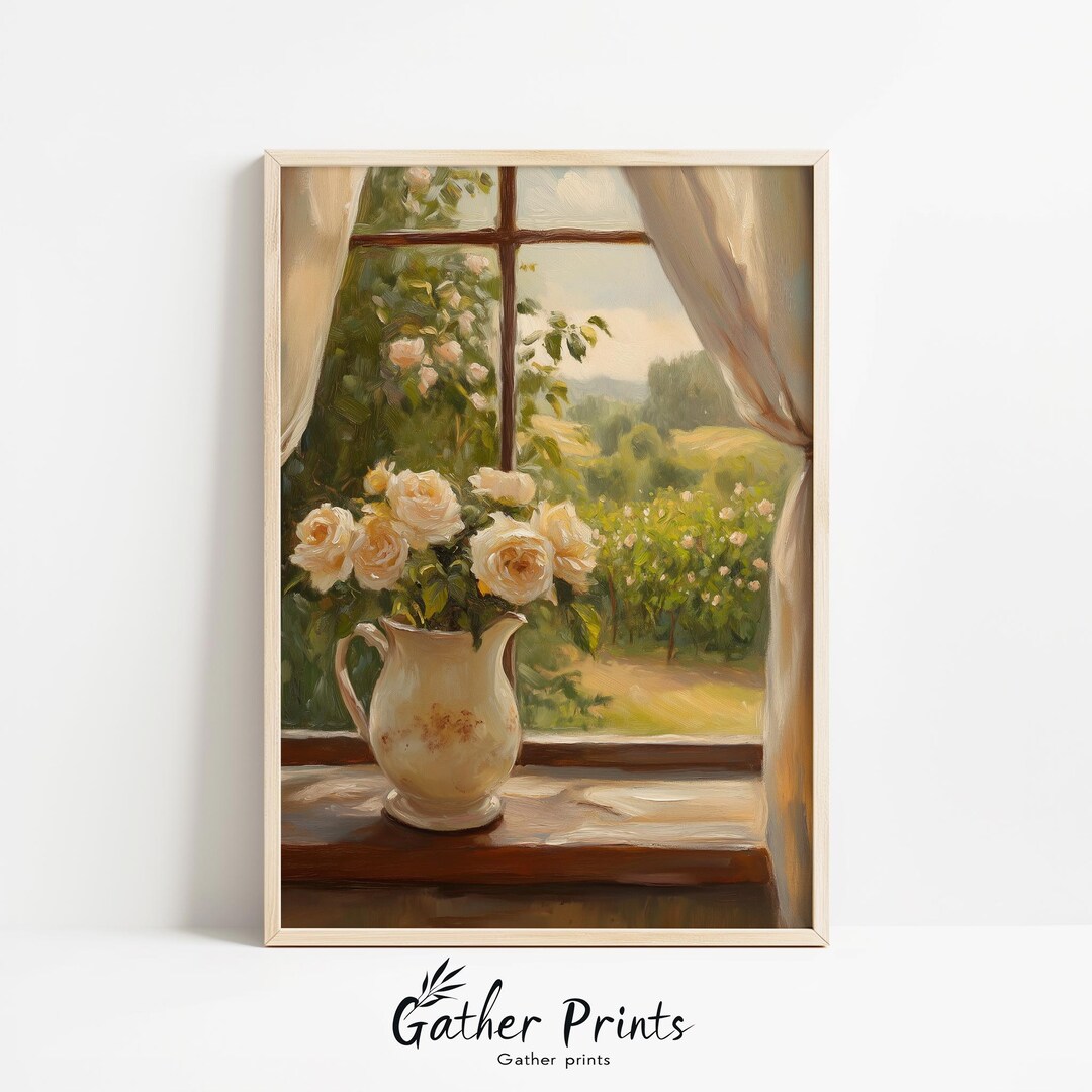 Vintage Ceramic Pitcher Roses Wall Art – Cottagecore Still Life ...