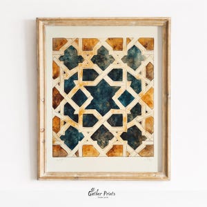 Azulejos geométricos minimalistas islámicos, decoración de pared estilo boho marroquí (descarga digital)