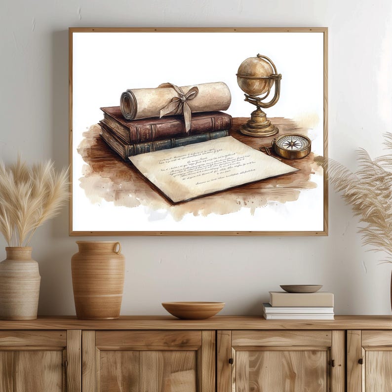 Graduation Still Graduation Still Life Art | Vintage Diploma Ink Sketch | Scholarly ...