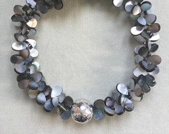 Black Mother of Pearl necklace with sterling silver clasp