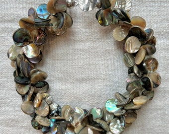 Elegant Abalone shell statement  necklace with sterling silver clasp . weddings . celebrations