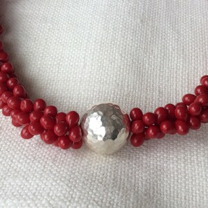 Cranberry red double drops neckalce w hammered sterling silver bead image 2