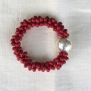 Cranberry red double drops neckalce w hammered sterling silver bead image 3