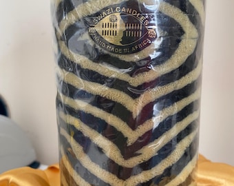 Rare Vintage Handmade Swazi Candle, Zebra design in original wrap and seal. African Product