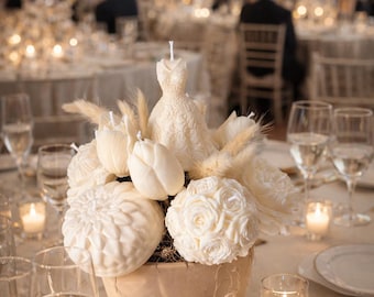 Bridal Dress Candle Centerpiece – Elegant Floral Wedding Shower Decor – Bride to Be Gift