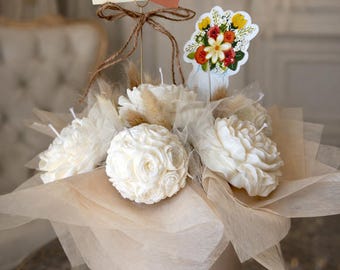 Floral Candle Bouquet | Hand-Sculpted Soy Wax Flowers, Neutral Terracotta Pot