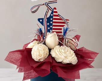 Soy Wax Floral Candle Bouquet, Patriotic Centerpiece, Memorial Day, 4th of July Decor
