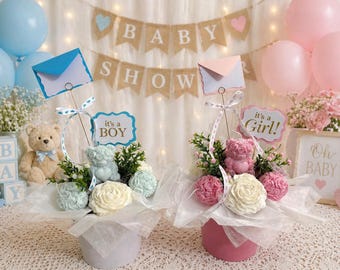 Teddy Bear Candle Bouquet – Baby Shower Floral Arrangement, Soy Wax Gift