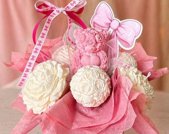 Hand-Poured Soy Wax Floral Arrangement | Teddy Bear Candle Bouquet, Baby Shower Gift