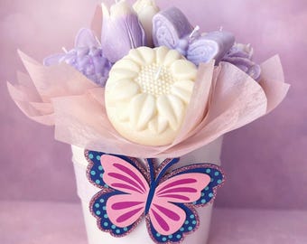 Purple Butterfly Candle Bouquet – Floral Arrangement – Birthday or Spring Gift