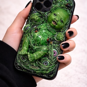 Funda gótica verde para iPhone, funda de terror 3D para teléfono, regalo de Halloween