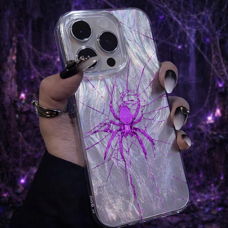 Koreańskie etui na iPhone'a z motywem Y2K Dark Aesthetic | Etui na telefon w stylu gotyckiego pająka | Japońskie etui Cyber Y2K w stylu ulicznym | Etui na telefon w stylu grunge Style3