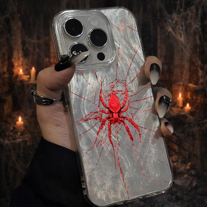 Koreańskie etui na iPhone'a z motywem Y2K Dark Aesthetic | Etui na telefon w stylu gotyckiego pająka | Japońskie etui Cyber Y2K w stylu ulicznym | Etui na telefon w stylu grunge Style2