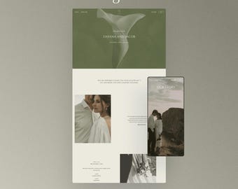 Sage Green Ivory Wedding Website Template with RSVP, Elegant Floral Vintage Canva Wedding Site