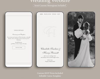 Wedding Website Template Canva, Elegant Black and White Wedding Website with RSVP, Digital Wedding Invitation, Custom Monogram