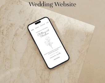 Minimalist Floral Wedding Website Template, Modern Canva Wedding Website with RSVP, Digital Wedding Invitation