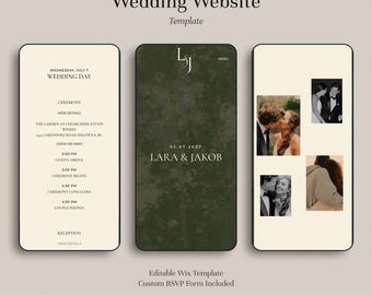 Wedding Website Template, Elegant Garden Wedding Website with RSVP, Sage Green Countryside Wedding