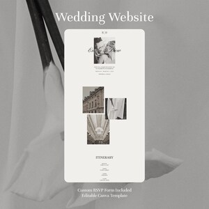Hochzeitswebsite-Vorlage Canva mit Antwortkarte, moderne minimalistische Website, bearbeitbare digitale Hochzeitseinladung