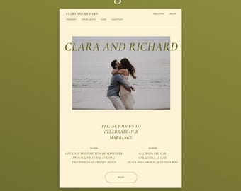 Wedding Website Template with RSVP, Olive Green Wedding Website, Canva Wedding Website, Destination Wedding Website