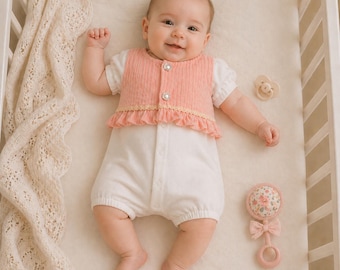 Baby Girl Pink Cotton Romper, Newborn Girl Romper 0-9M
