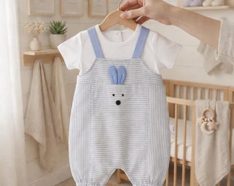 Baby Boy Romper, Bunny Cotton Romper , Newborn Outfit 0-9M