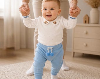 Conjunto para bebé niño, azul, de algodón, tallas de 3 a 12 meses.