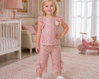 Toddler Girl Lace Set, Pink Lace Girl Outfit, Summer Outfit 2–5T