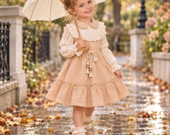 Toddler Girl Dress, Peter Pan Collar Dress, Long Sleeve Dress , 2-5 Years