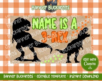 Dinosaur Birthday Banner Mockup | T-Rex Party Backdrop Template | Little Boy Birthday