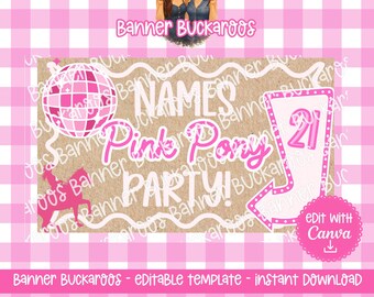 Pink Pony Birthday Banner Template | Disco Cowgirl Western Party (Digital Download)