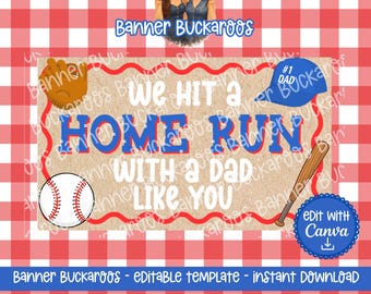 Baseball Dad Banner, Father's Day Home Run Party Decor (Editable Template)