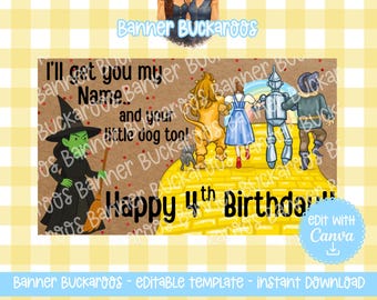 Wizard of Oz Birthday Banner Template - Canva Editable, Storybook Party (Instant Download)