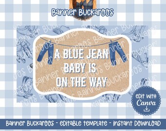 Blue Jean Baby Shower Banner – Canva Editable Template (Digital Download)