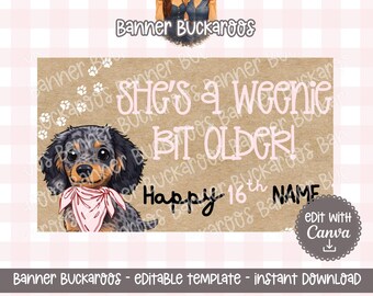 Dachshund Birthday Banner | Editable Canva Dog Party Sign (Digital Download)