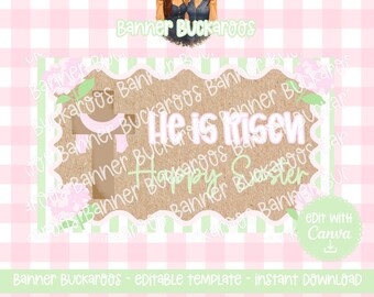 He Is Risen Easter Banner Template | Christian Party Decor (Digital Download)