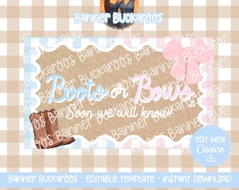 Boots or Bows Gender Reveal Banner Template | Western Baby Shower Decor (Digital Download)