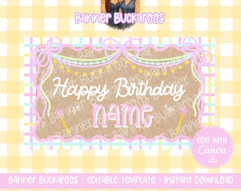 Fairy Birthday Banner Template, Pastel Princess Party Decor (Digital Download)